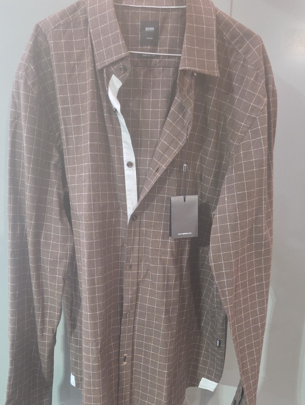 BOSS Brown Windowpane Casual Button-Down Shirt